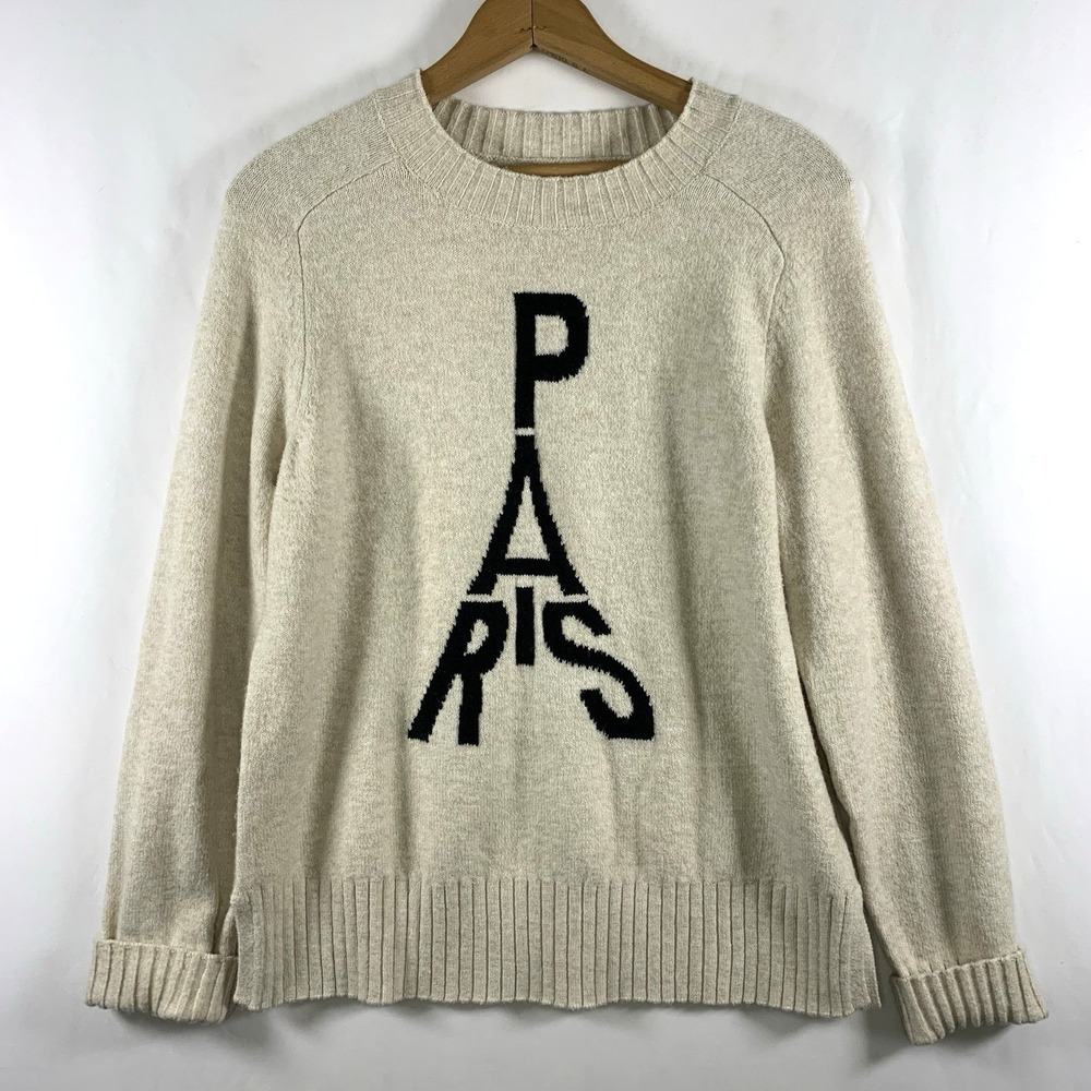 Loft Womens Paris Eifel Tower Sweater Size S Cream Parisian French Girl Cozy